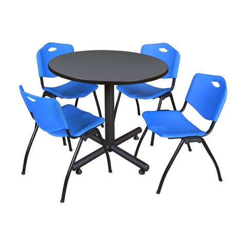 Kobe Kobe Round Table & Chair Set, Wood, Metal, Plastic Top, Grey TKB42RNDGY47BE
